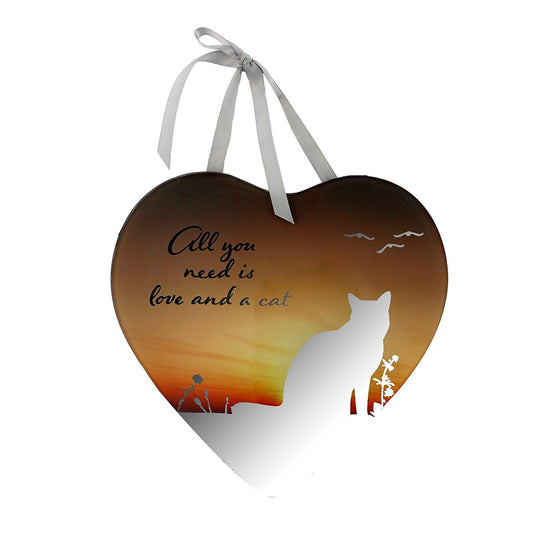 All you need is love and a cat Pet Reflections from the Heart Mirrored Hanging Plaque - hanrattycraftsgifts.co.uk