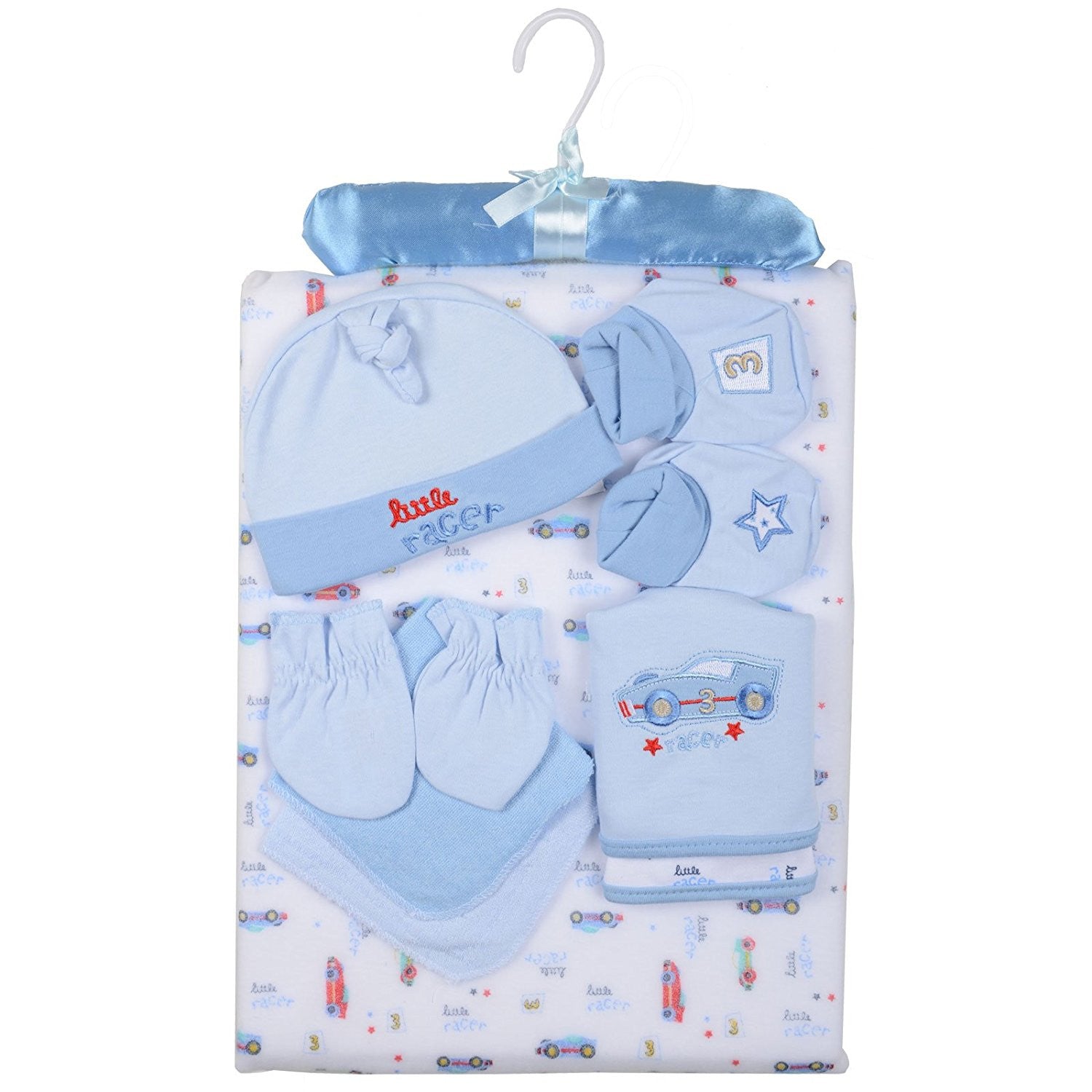 9 Piece Baby Gift Set Newborn Christening Present Blanket Booties Hanger - Blue - hanrattycraftsgifts.co.uk