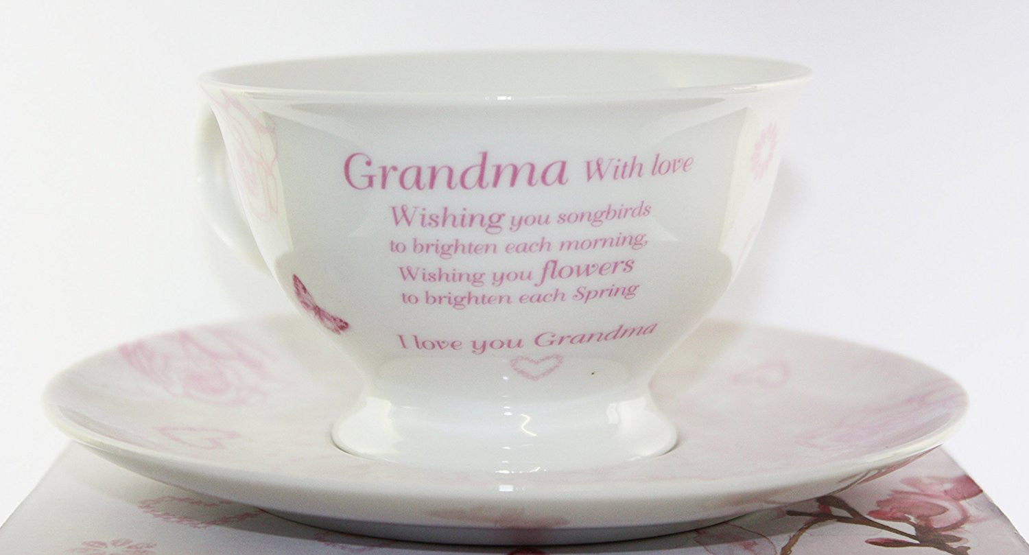 Vintage Lane Collection, Rose Fine Bone China Afternoon Tea Set 'Grandma With Love', From The Vintage Lane Collection By Jennifer Rose, Cup and Saucer Set, Cup 10x7cm, Saucer 16cm, Gift Boxed, Microwave and Dishwasher Safe - hanrattycraftsgifts.co.uk