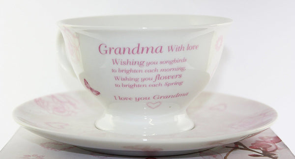 Vintage Lane Collection, Rose Fine Bone China Afternoon Tea Set 'Grandma With Love', From The Vintage Lane Collection By Jennifer Rose, Cup and Saucer Set, Cup 10x7cm, Saucer 16cm, Gift Boxed, Microwave and Dishwasher Safe - hanrattycraftsgifts.co.uk