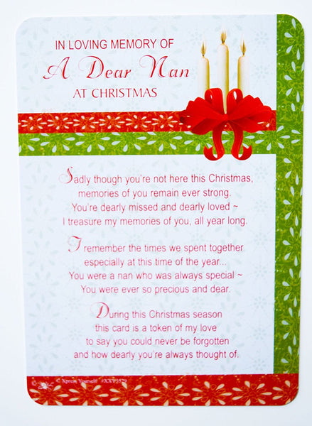Dear Nan Grave Card Christmas Decorations Memorial Remembrance Missing You Card - hanrattycraftsgifts.co.uk