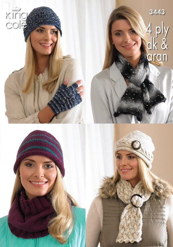 King Cole Ladies Hats, Scarves, Gloves & Cowl Zig Zag Knitting Pattern