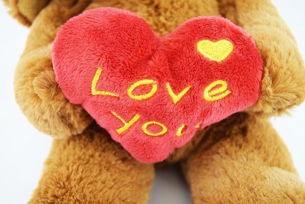 Floppy Dog Cuddly Toy Valentines Gift Brown Puppy Love Heart with Love You Heart - hanrattycraftsgifts.co.uk