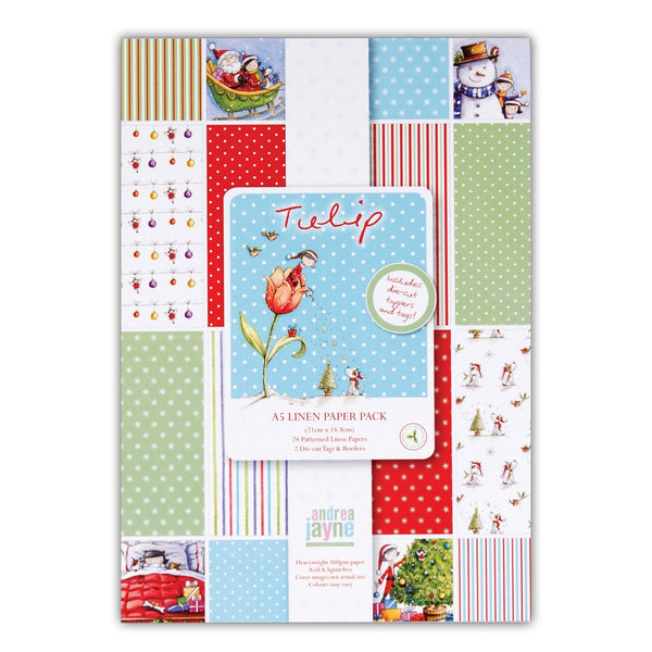 Tulip Christmas A5 Linen Paper Pack - hanrattycraftsgifts.co.uk