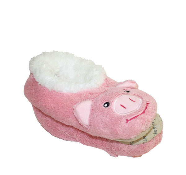 NEW Snoozies Cozy Little Animals Indoor Fleece Slippers with Non Slip Sole (UK 5-6, Pink Pig) - hanrattycraftsgifts.co.uk