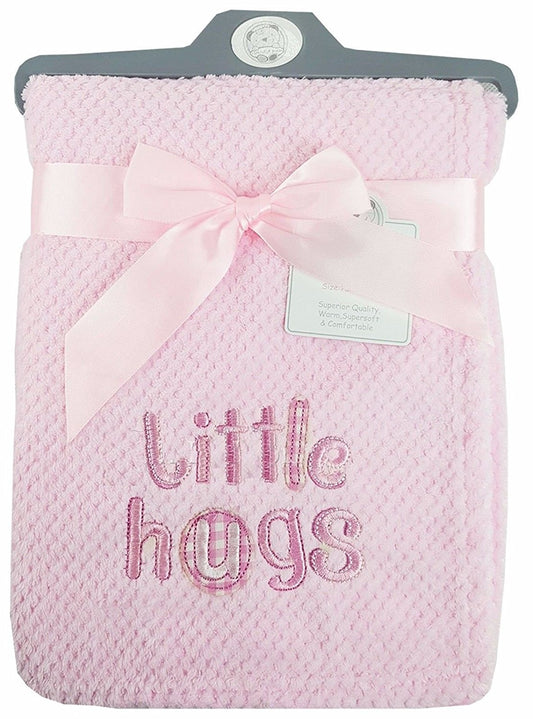 Baby Waffle Fleece Wrap Pink Blanket - Little Hugs - hanrattycraftsgifts.co.uk