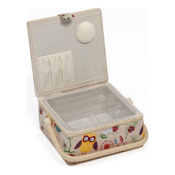 Hobby Gift MRS/29 Owl Print on Natural Small Sewing Box/Organiser 20 x 20 x 11cm - hanrattycraftsgifts.co.uk