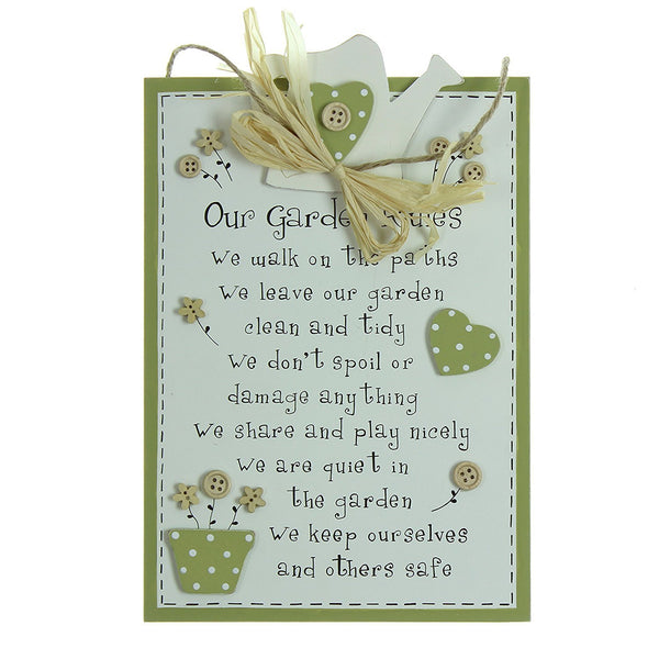 Gardeners Gift - Garden Rules Wall Plaque - hanrattycraftsgifts.co.uk