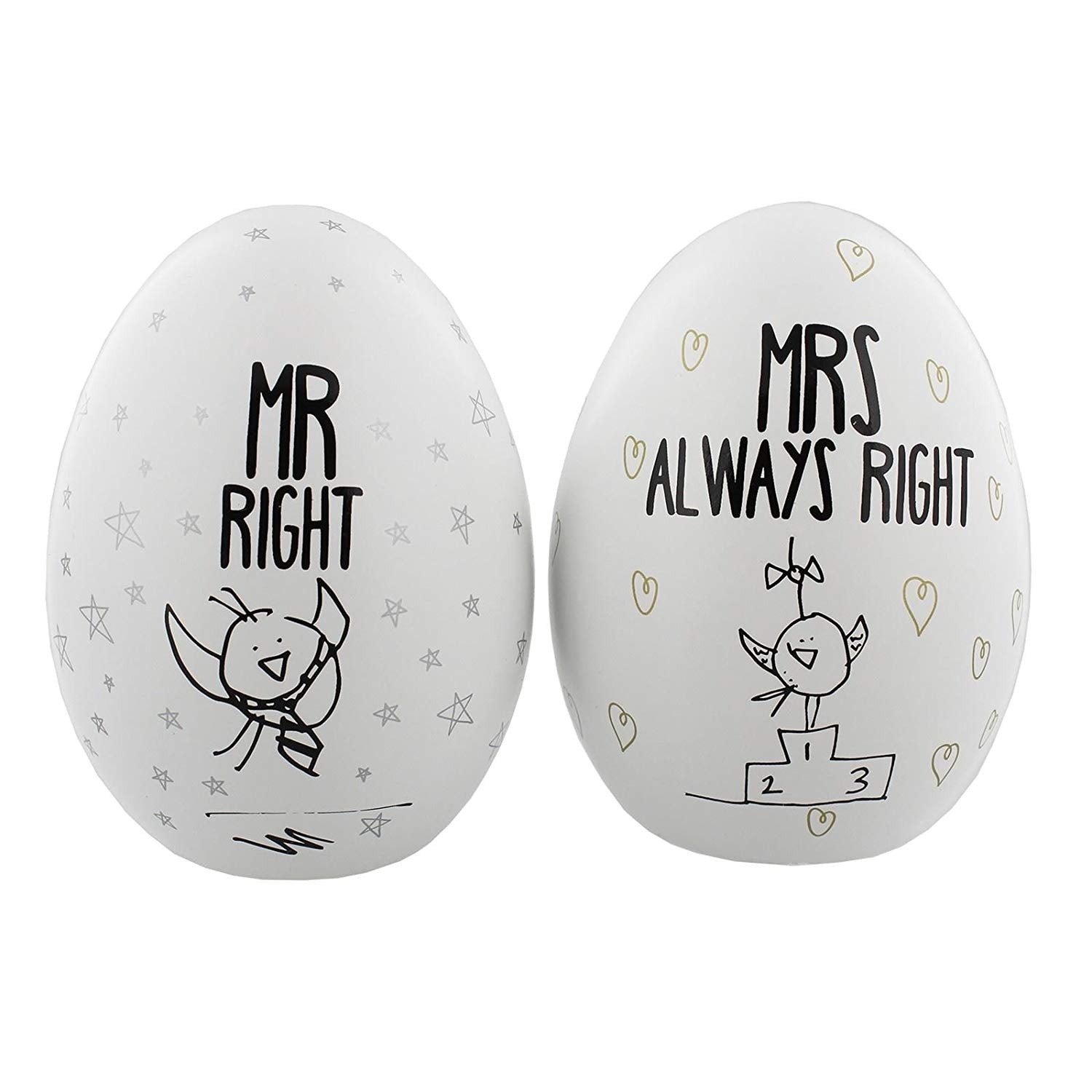 Eggcellent Pair Nest Eggs Mr Right and Mrs Always Right - hanrattycraftsgifts.co.uk