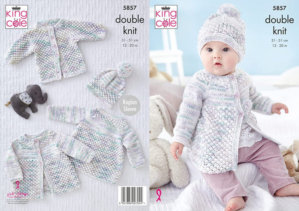 King Cole Baby DK Knitting Pattern Matinee Coat Angel Top Jacket & Hat (5857)