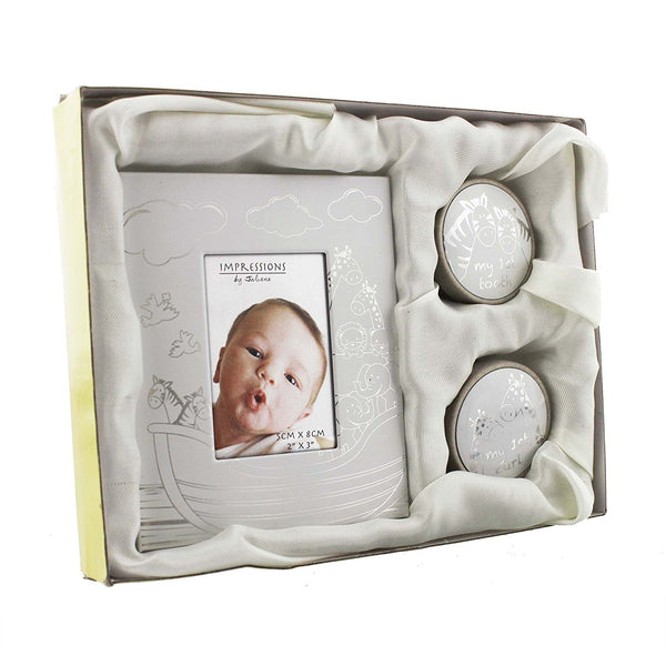 Noahs Ark Design Aluminium First Tooth, Curl & Photo Frame Gift Set - hanrattycraftsgifts.co.uk