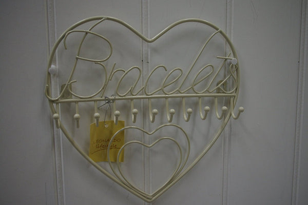 Cream Heart Jewellery Wall Mounted Bracelets Wire Writing - hanrattycraftsgifts.co.uk