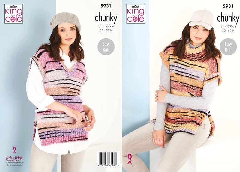 King Cole Womens Chunky Knitting Pattern Easy Knit Cowl or V Neck Tank Top (5931)