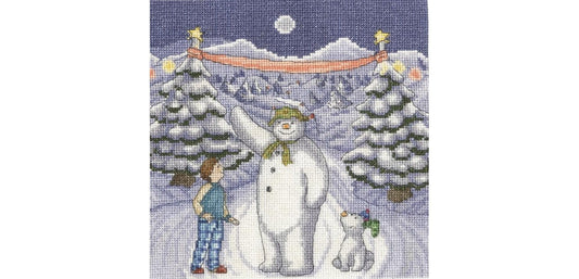 DMC 14 Count "Snowman & Snowdog The Finish Line" Cross Stitch Kit - hanrattycraftsgifts.co.uk