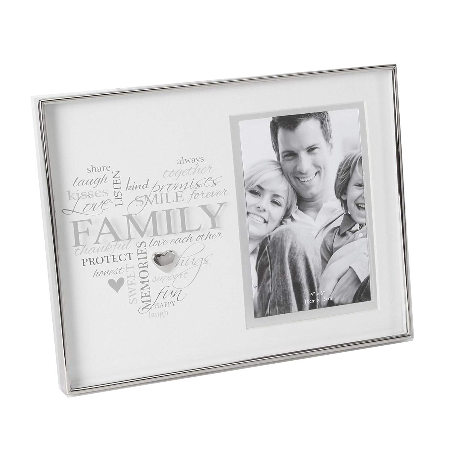 Widdop Heartfelt Moments Nickel Plated Frame Heart 4" x 6" - Family - hanrattycraftsgifts.co.uk