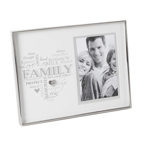Widdop Heartfelt Moments Nickel Plated Frame Heart 4" x 6" - Family - hanrattycraftsgifts.co.uk