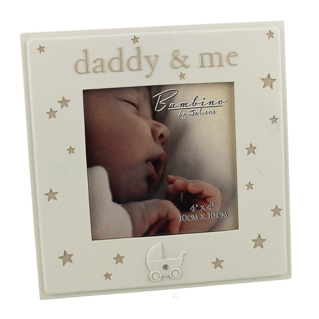 Daddy & Me - beautiful Bambino cream resin 4 x 4" frame with stars - hanrattycraftsgifts.co.uk