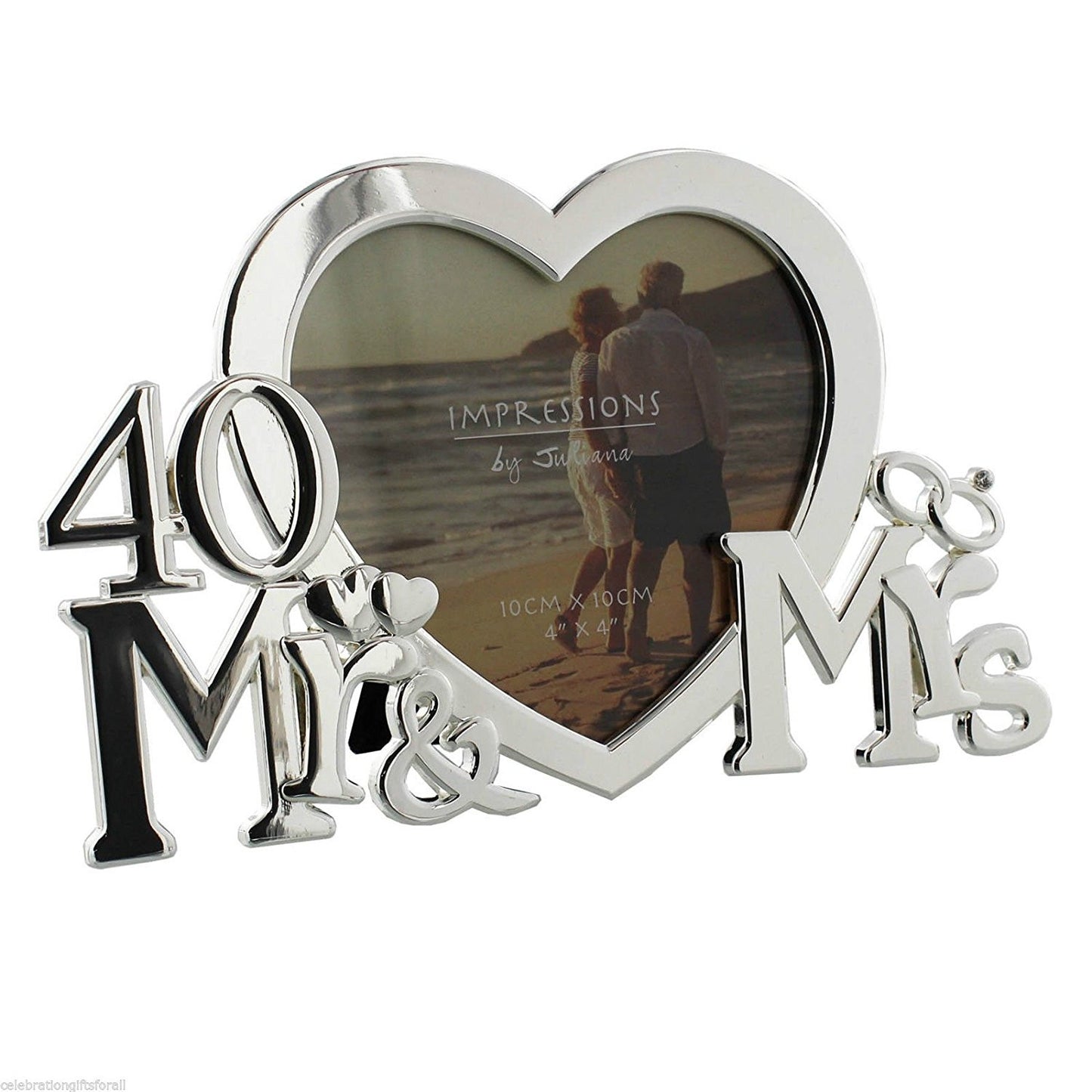 Juliana Silver-plated Heart Photo Frame Mr & Mrs 40th Anniversary - hanrattycraftsgifts.co.uk
