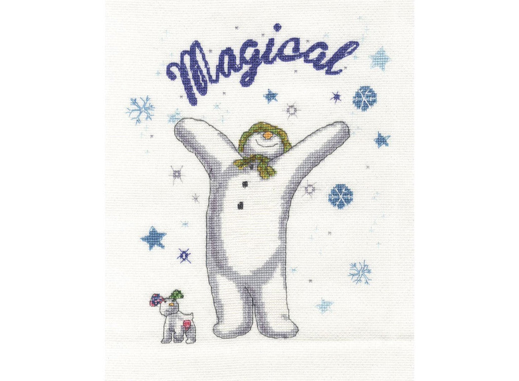 DMC 14 Count "Snowman & Snowdog A Magical Christmas" Cross Stitch Kit - hanrattycraftsgifts.co.uk
