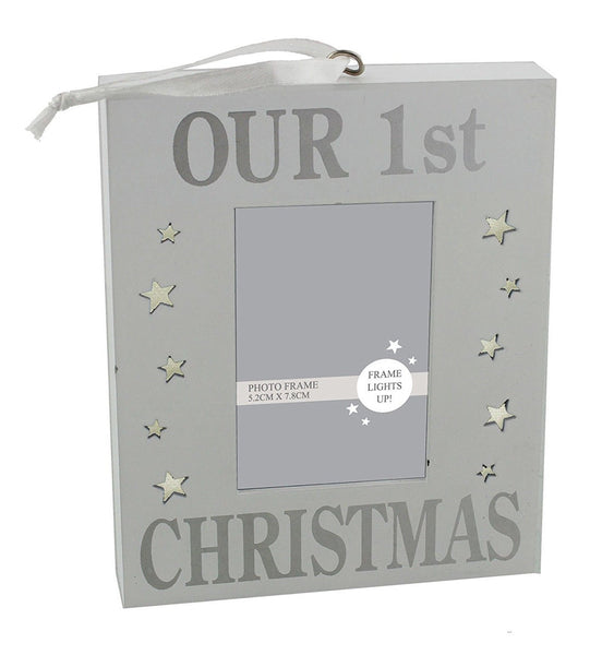 OUR FIRST CHRISTMAS LIGHT UP PHOTO FRAME WALL PLAQUE - 1st Christmas - hanrattycraftsgifts.co.uk