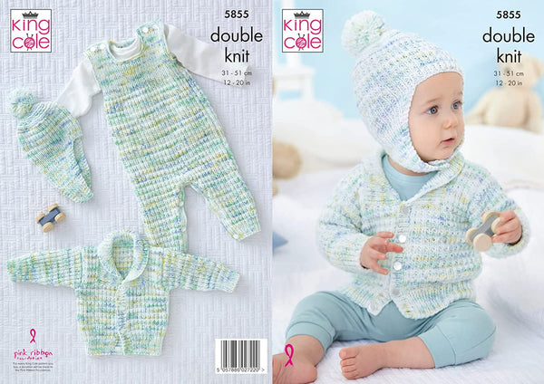 King Cole Baby DK Knitting Pattern Dungarees Jacket & Hat (5855)