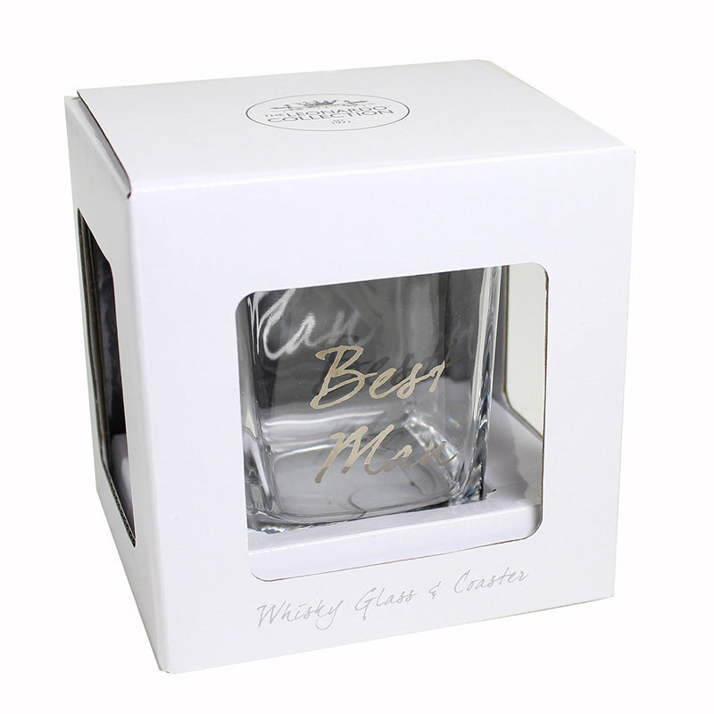 Wedding Best Man Whisky Glass & Coaster Thank You Gift LP - hanrattycraftsgifts.co.uk
