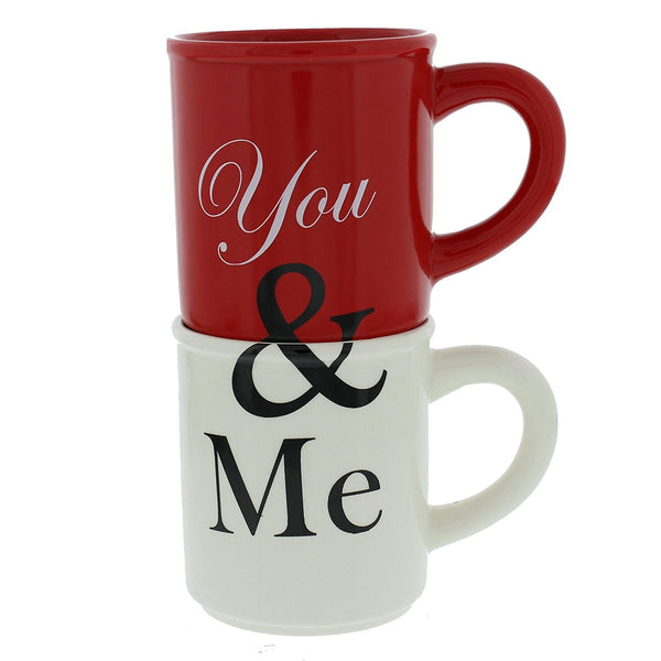 You & Me Pair of Stacking Mugs in Red & White - Join together to create message - hanrattycraftsgifts.co.uk
