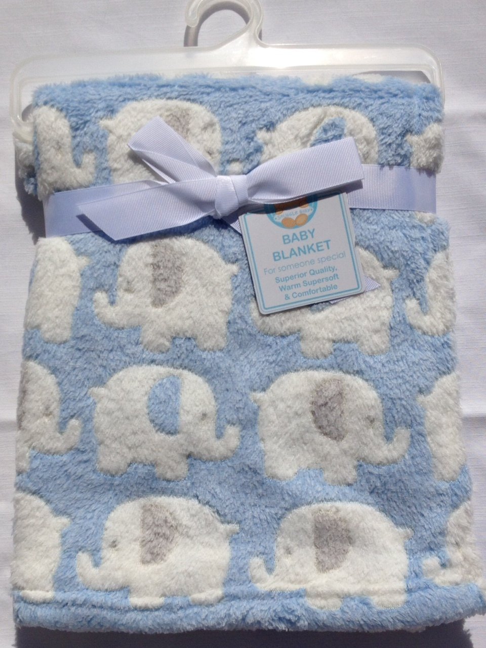 Beautiful Luxury Fleece Soft Baby Blanket Blue Elephant 90 cm x 75 cm - hanrattycraftsgifts.co.uk