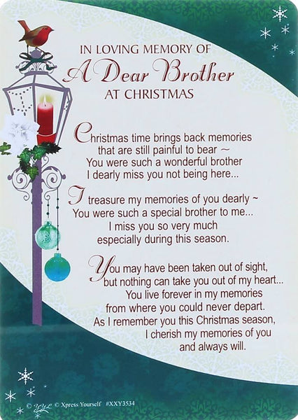 In Loving Memory - Of A Dear Brother At Christmas - Grave/Graveside Memorial Card - hanrattycraftsgifts.co.uk