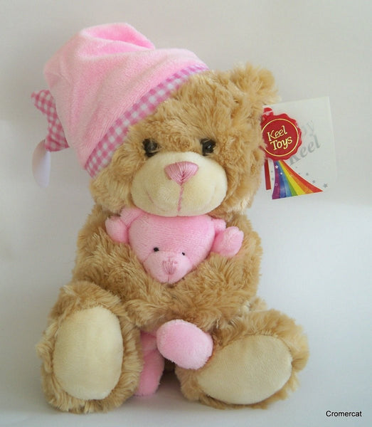 Keel Toys 25cm Cuddles Musical Bear Soft Toy Pink - hanrattycraftsgifts.co.uk