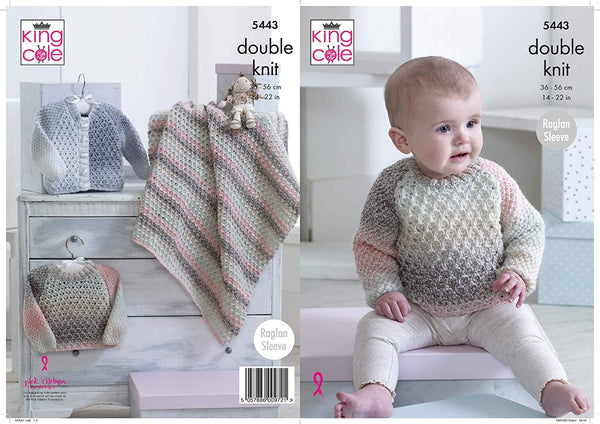 King Cole 5443 Baby Sweater and Blanket Knitting Pattern