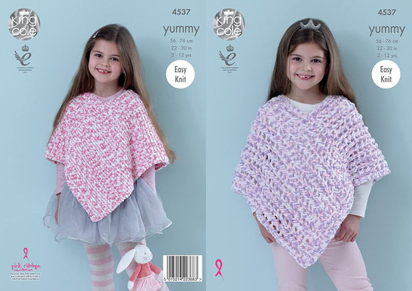 King Cole  Knitting Pattern Easy Knit Garter Stitch  Lace Ponchos Yummy Chunky