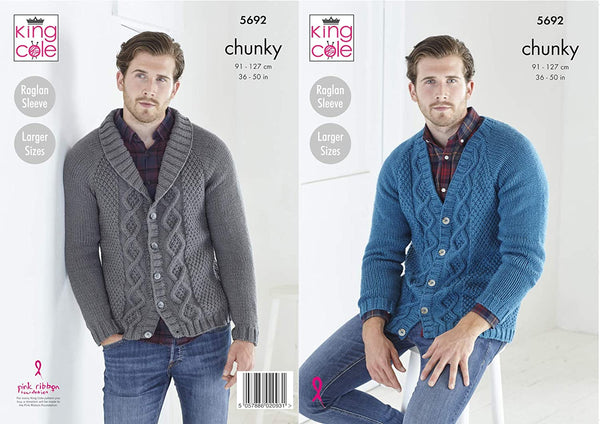 King Cole 5692 Super Soft Chunky Wool Cardigan and Jacket Knitting Pattern