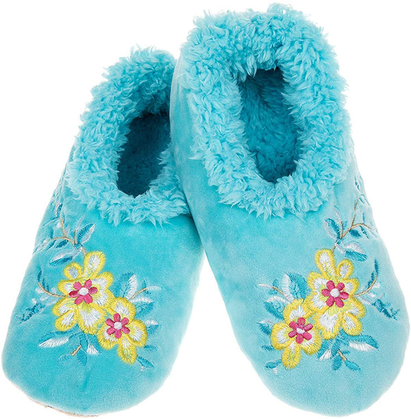 Snoozies Flower Power Chaussons de Salon en Peluche avec Semelle Douce - Turquoise - Turquoise, 35/36 EU
