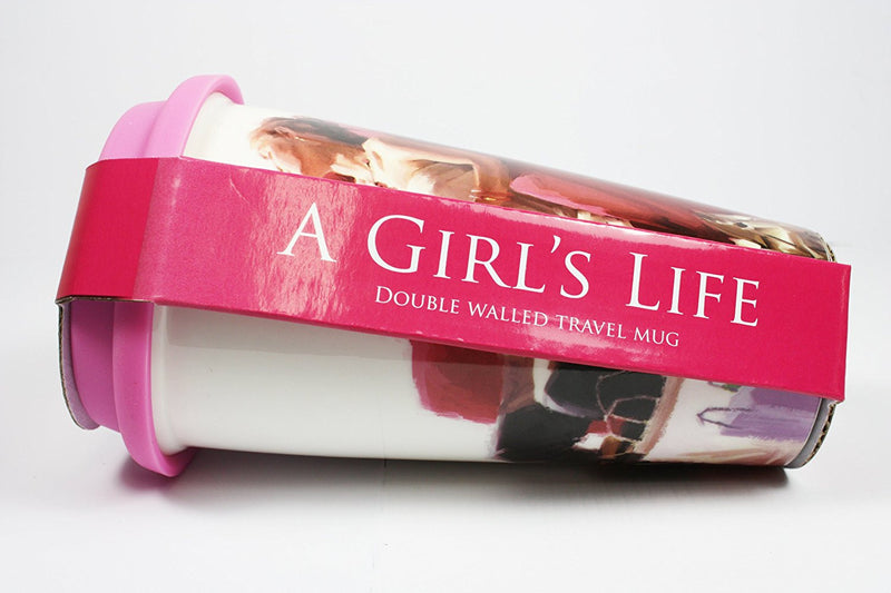 [LP32741] On Sale, Reduced to Clear - 'A Girl's Life' Double Walled Insulation With Silicon Travel Mug, Shopping, Bags etc Design, Make a Great Gift for Mum, Sister, Aunty, Niece, Gran, Keeps Drinks Hot, Ideal For Use On The Move, 6.5 inches/17cm in - hanrattycraftsgifts.co.uk