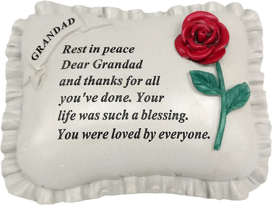 David Fischhoff Grandad Red Rose Memorial Pillow, Poly Resin, Cream, 1 Count (Pack of 1)
