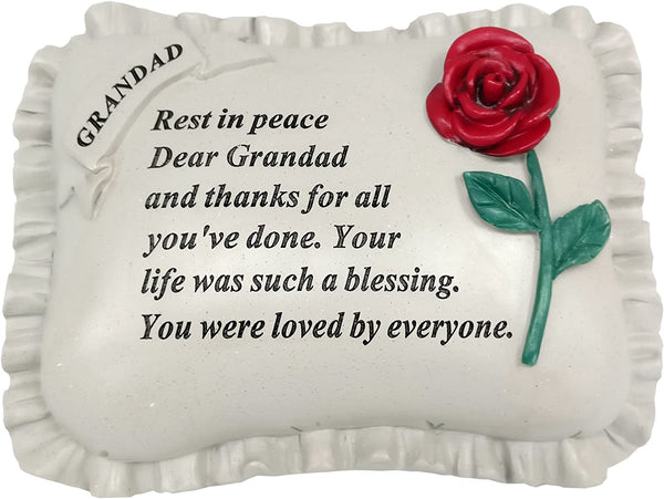 David Fischhoff Grandad Red Rose Memorial Pillow, Poly Resin, Cream, 1 Count (Pack of 1)