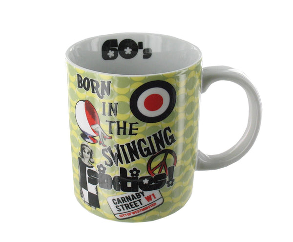 Born In The Swinging Sixties Mug (G461) - Hippy Style Retro Ceramic Coffee/Tea Mug - A Great Gift by Gifts For The Present - hanrattycraftsgifts.co.uk