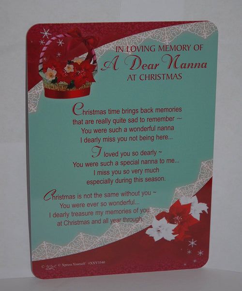 Christmas Graveside Memorial Card and Holder - In Loving Memory Of A Dear Nanna At Christmas : - Size : - 5.75 " x 4 " (15 cm x 10.5 cm) - hanrattycraftsgifts.co.uk