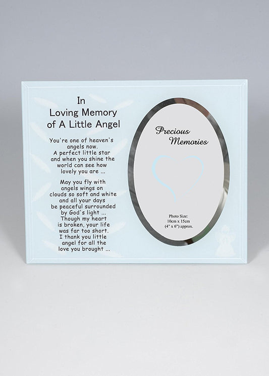 David Fischhoff Little Angel "In Loving Memory" Photo Frame, Glass, Blue, 19 x 23 cm - hanrattycraftsgifts.co.uk
