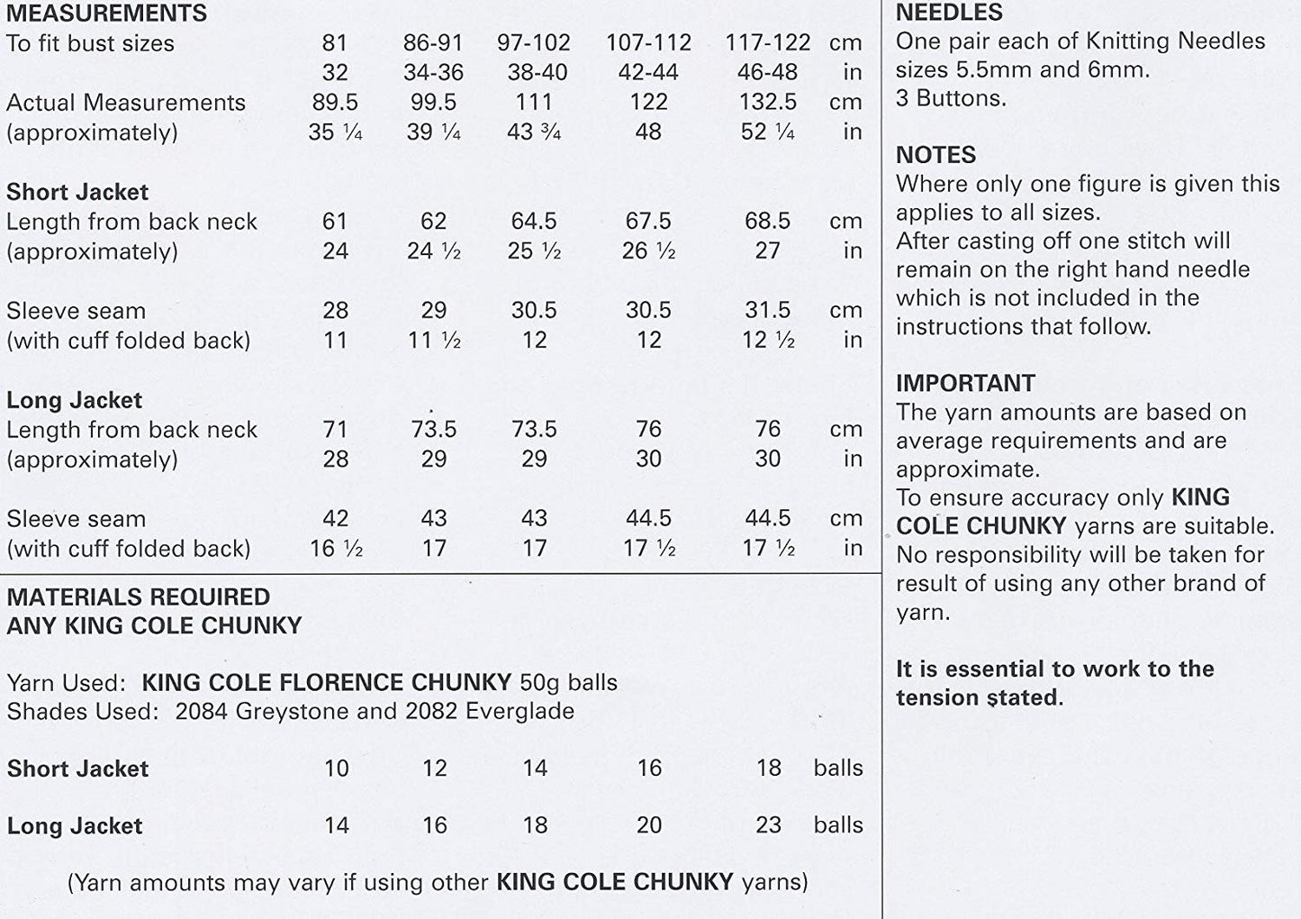 King Cole Ladies Knitting Pattern Womens Short or Long Jacket Cardigan Florence Chunky (4294) - hanrattycraftsgifts.co.uk