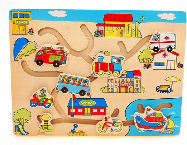 Wooden Match the Head Vehicles Puzzle