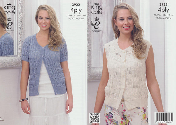 King Cole 3922 Knitting Pattern Waistcoat and Cardigan in King Cole Bamboo 4 Ply - hanrattycraftsgifts.co.uk