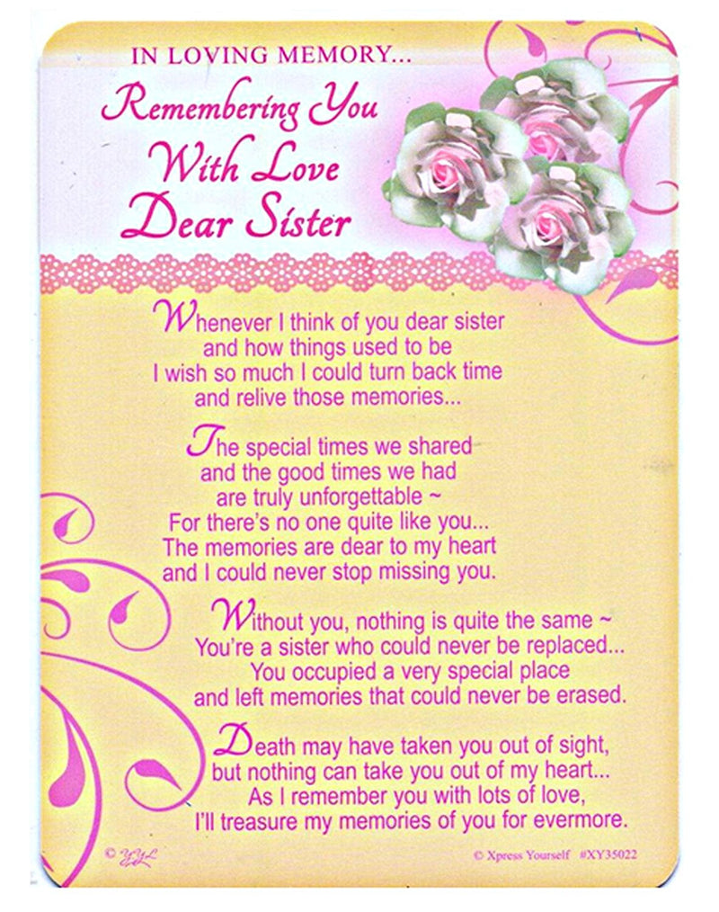 In Loving Memory - Remembering You With Love Dear Sister - Grave/Graveside Memorial Card - hanrattycraftsgifts.co.uk