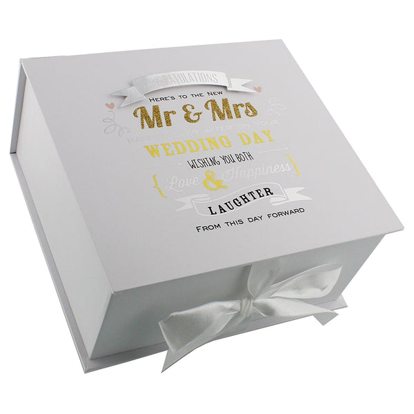 Signography Wedding Keepsake Box 20cm x 20cm - Mr and Mrs - hanrattycraftsgifts.co.uk