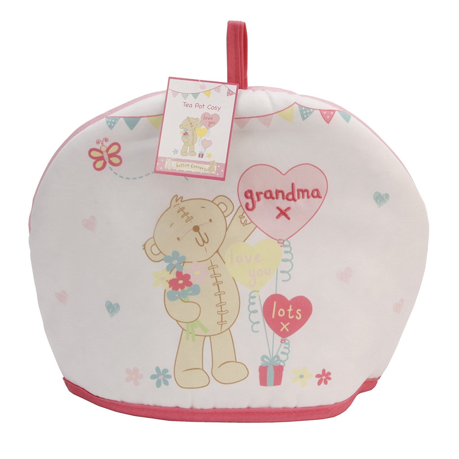 Button Corner "Grandma Love You Lots x" Tea Cosy - hanrattycraftsgifts.co.uk