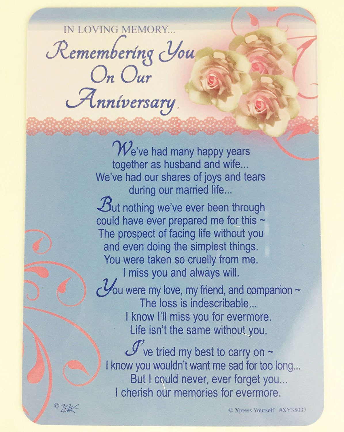 In Loving Memory - Remembering You On Our Anniversary - Grave/Graveside Memorial Card - hanrattycraftsgifts.co.uk