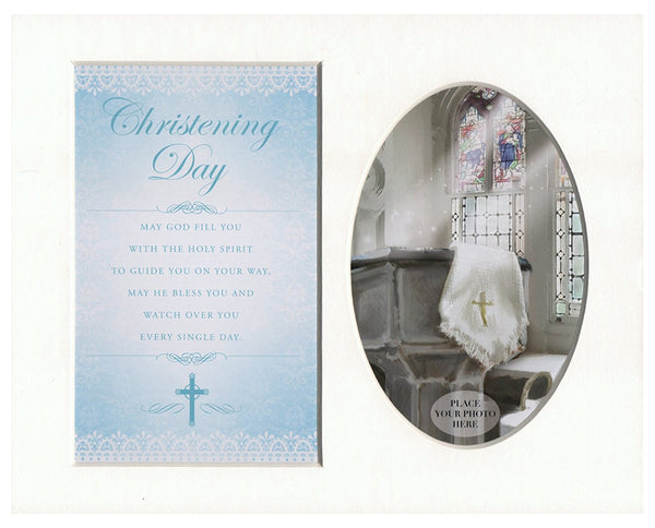 Christening Day (Blue) Special Keepsake Photo Frame Mount - hanrattycraftsgifts.co.uk