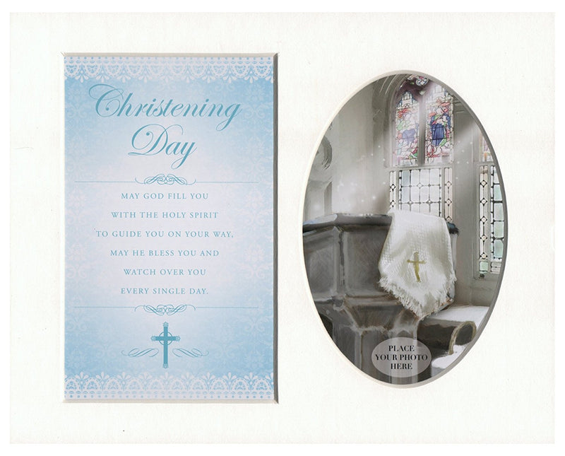 Christening Day (Blue) Special Keepsake Photo Frame Mount - hanrattycraftsgifts.co.uk
