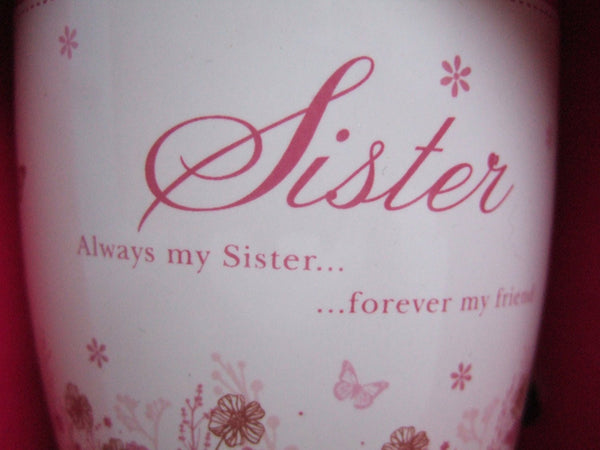 "Sister" Pink Floral Sentimental Mug With Presentation Box - hanrattycraftsgifts.co.uk